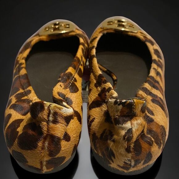Tory Burch Leopard/Gold Reva-Haircalf Leather Ballet Flats Size 7M - Picture 5 of 9
